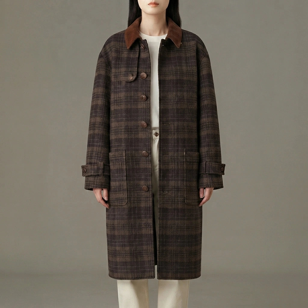 Baggy Sable Plaid Overcoat