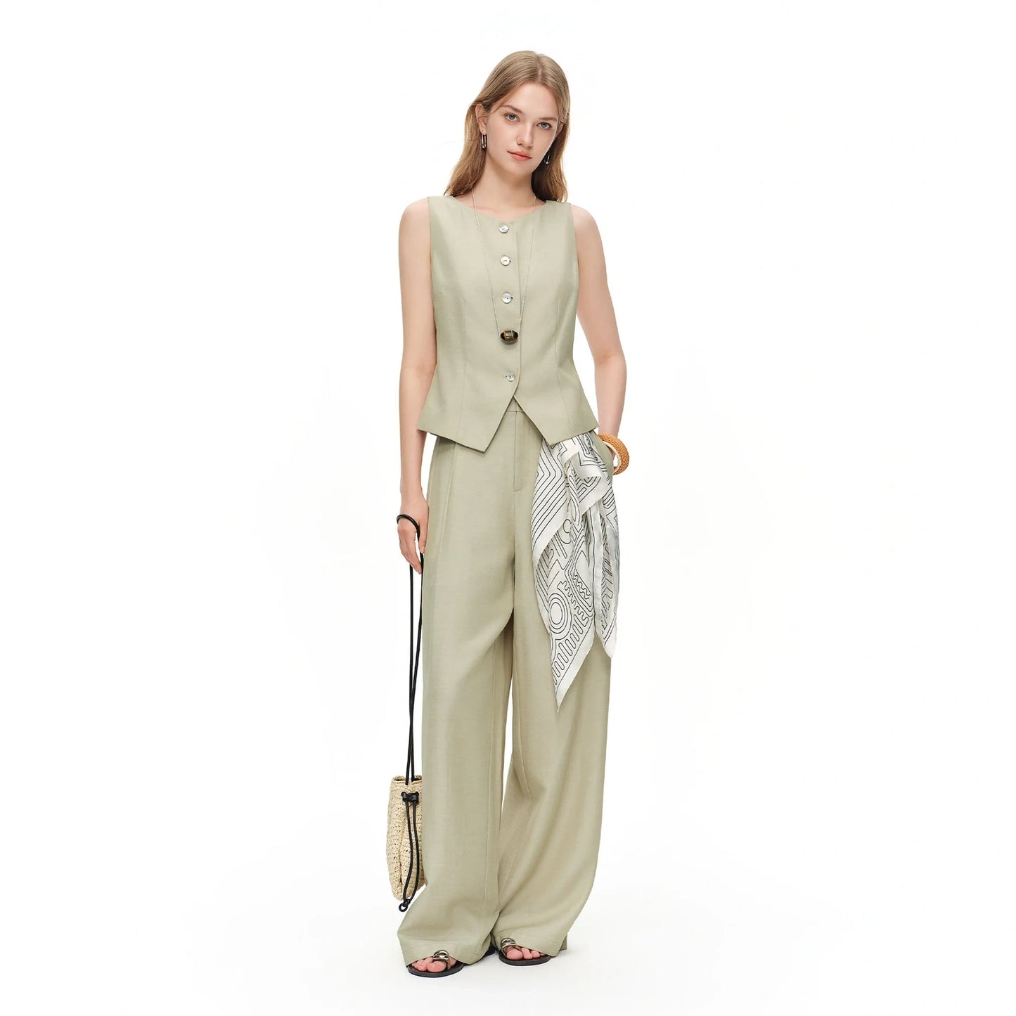 Wide-Leg Pleated Trousers