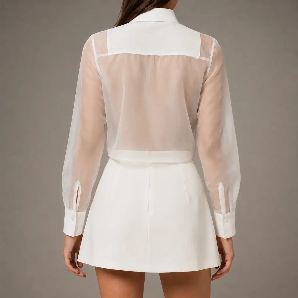 Sheer Panel Cropped Shirt