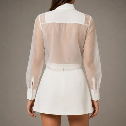 Sheer Panel Cropped Shirt