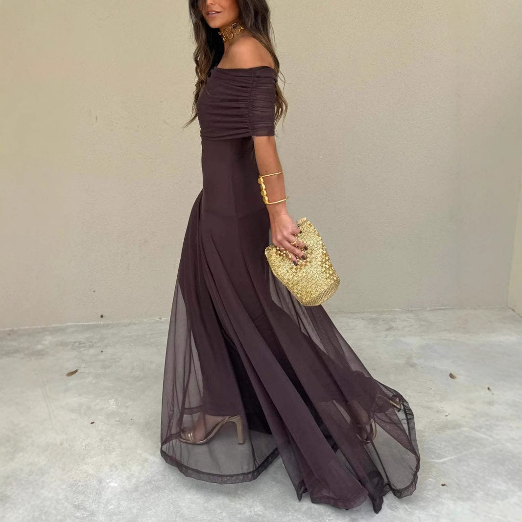 Ruched Mesh Maxi Dress