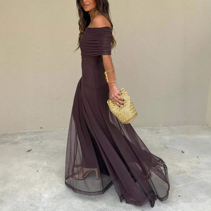 Ruched Mesh Maxi Dress