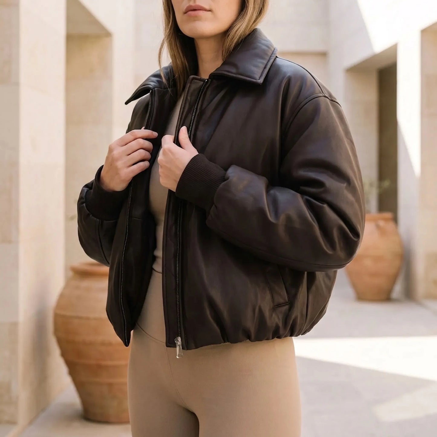Cropped Smooth Finish Bomber Jacket