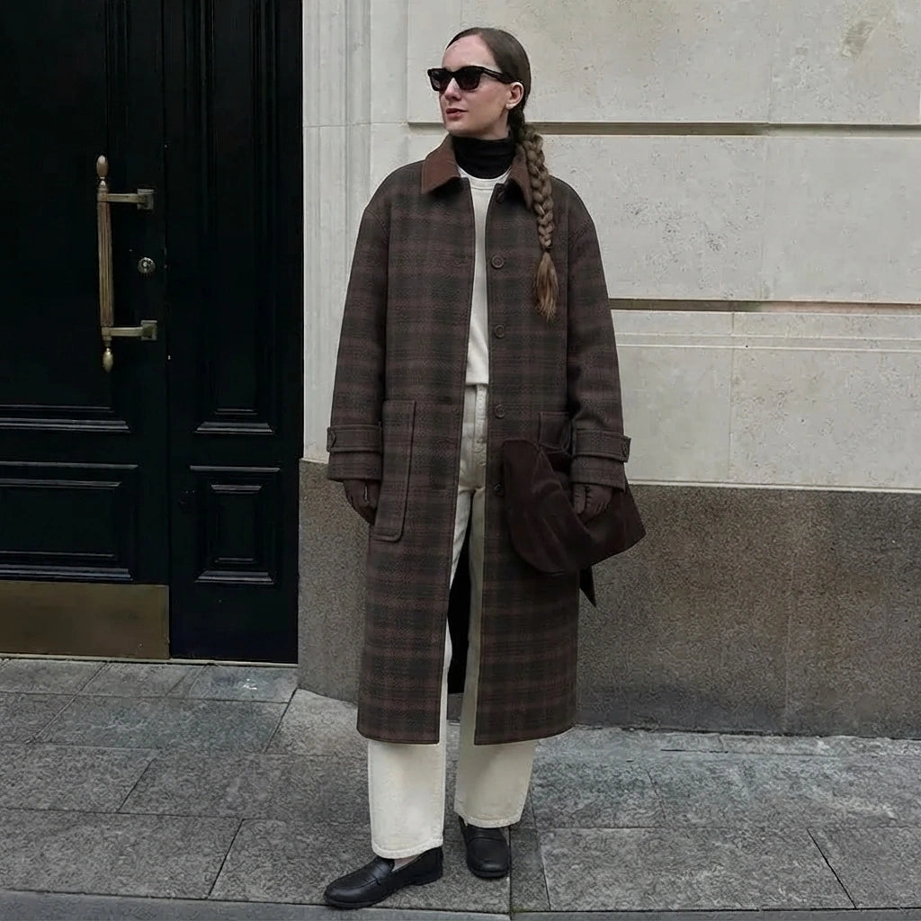 Baggy Sable Plaid Overcoat