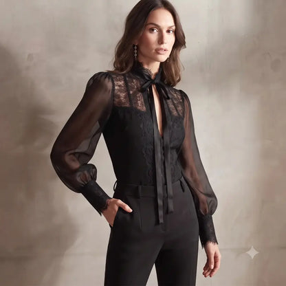 Noir Lace Bow Blouse