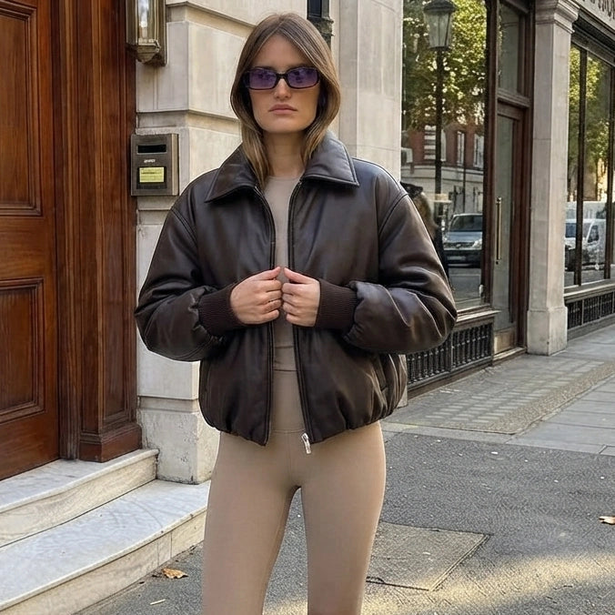 Cropped Smooth Finish Bomber Jacket