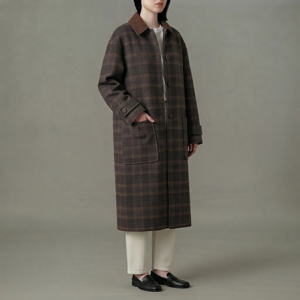 Baggy Sable Plaid Overcoat