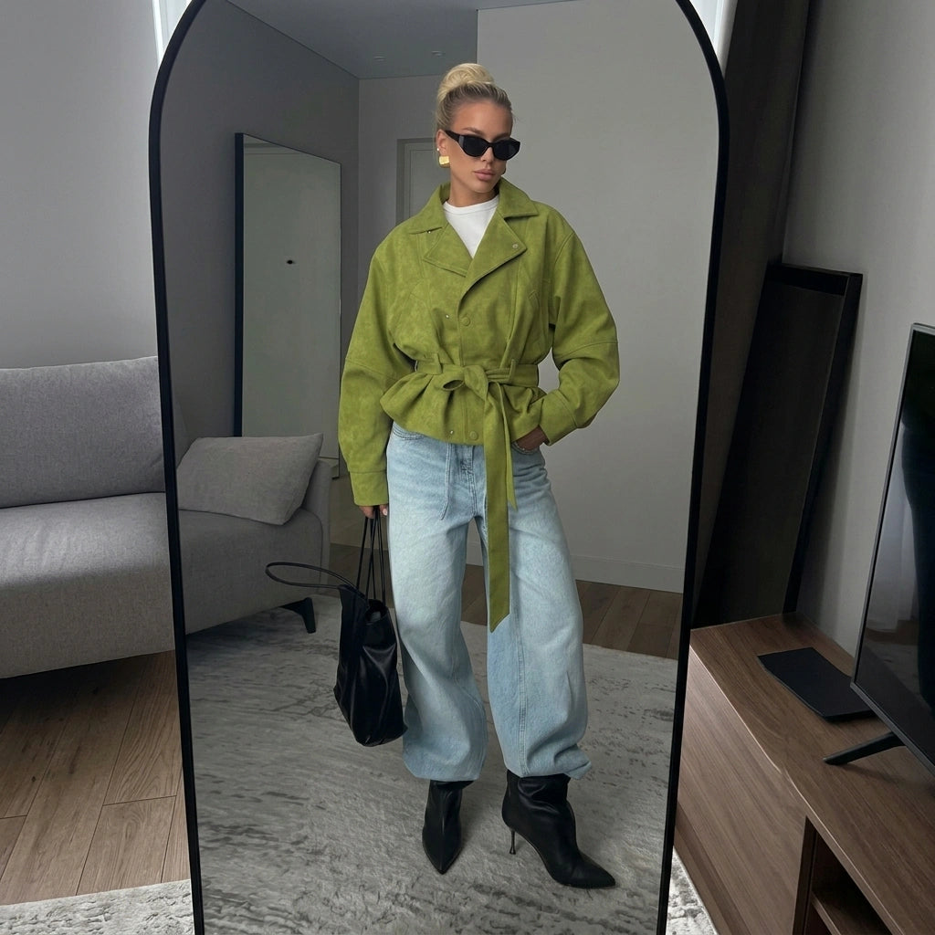 Moss Suede Belted Jacket