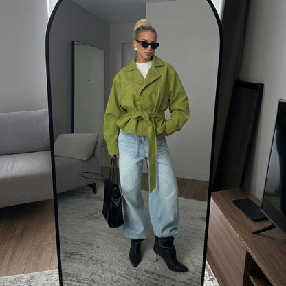Moss Suede Belted Jacket