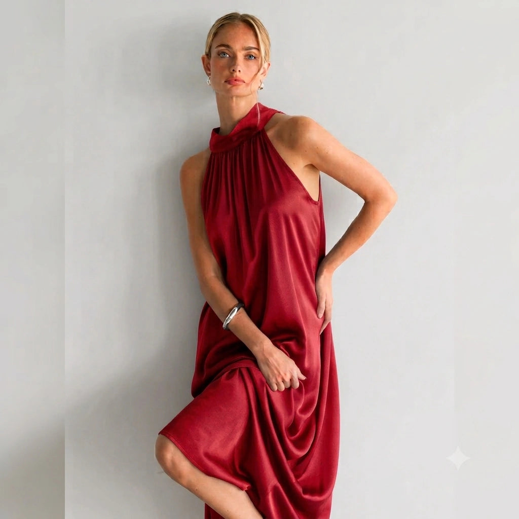 Draped Halter Maxi Dress