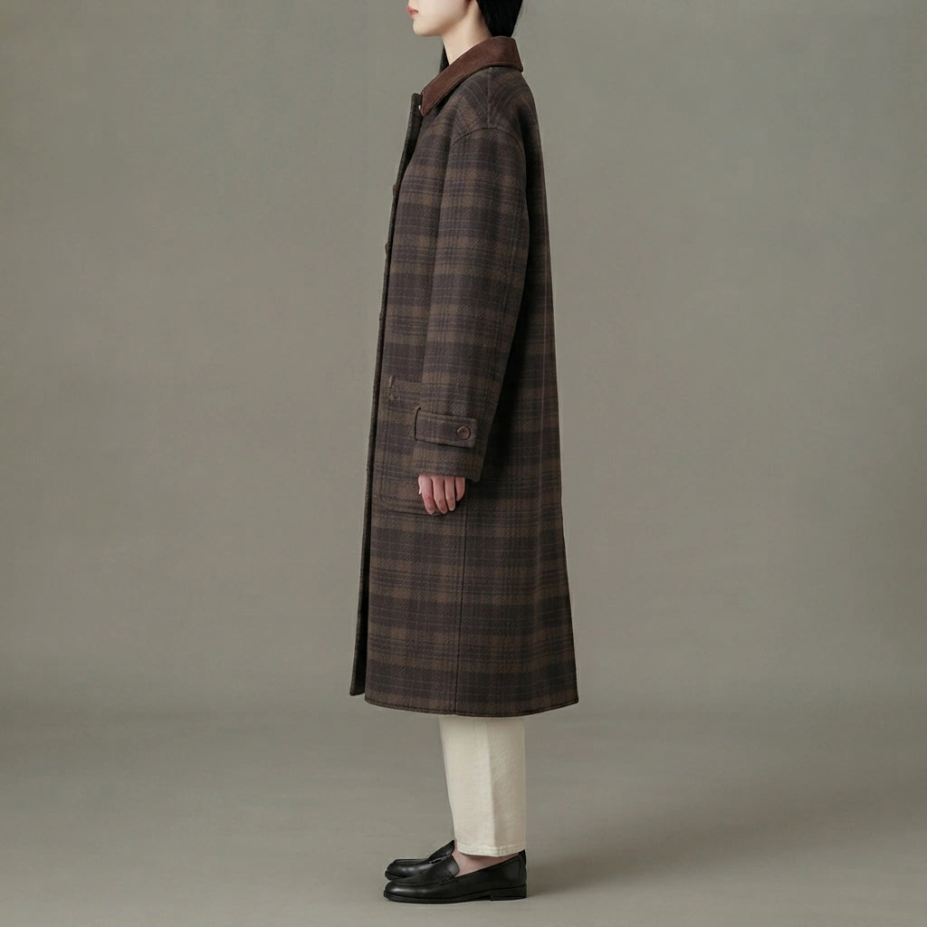 Baggy Sable Plaid Overcoat