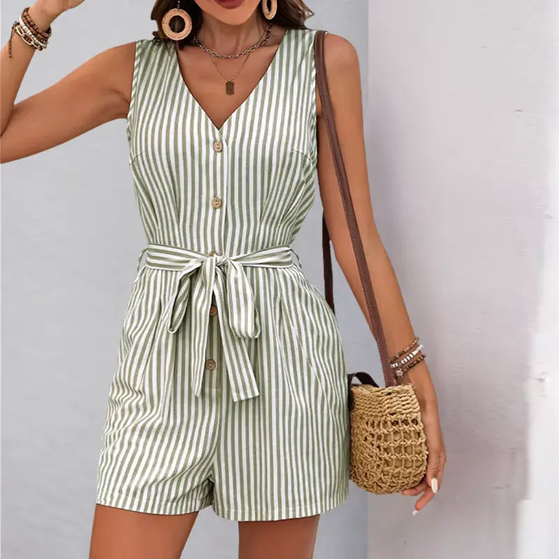 Stripe Linen-Blend Romper