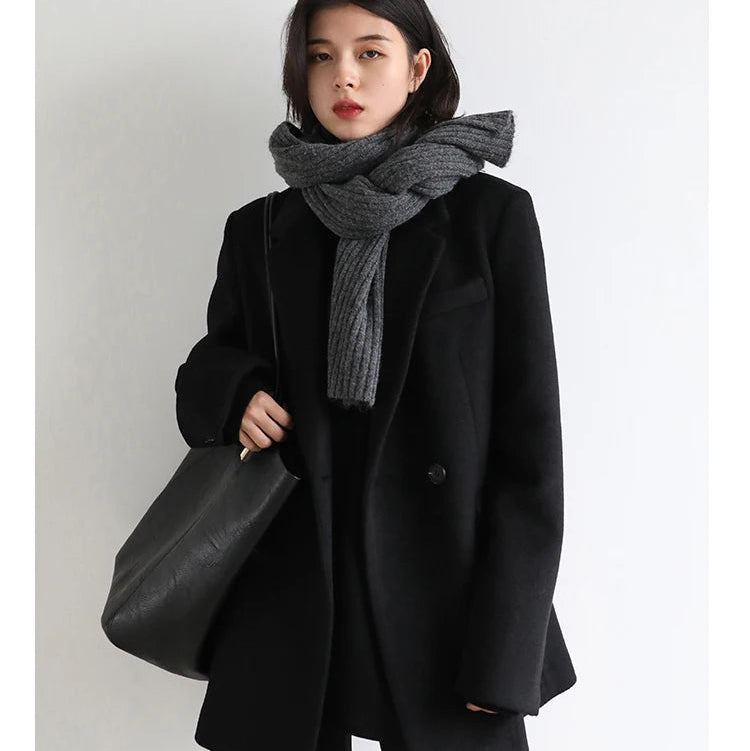 Wool-Blend Double-Breasted Blazer Coat