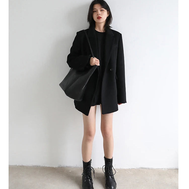 Wool-Blend Double-Breasted Blazer Coat