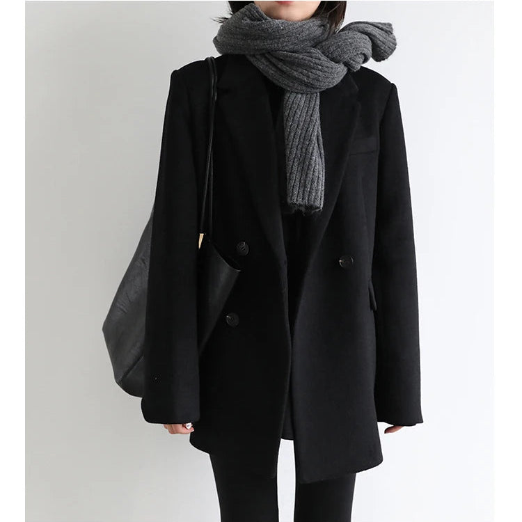Wool-Blend Double-Breasted Blazer Coat