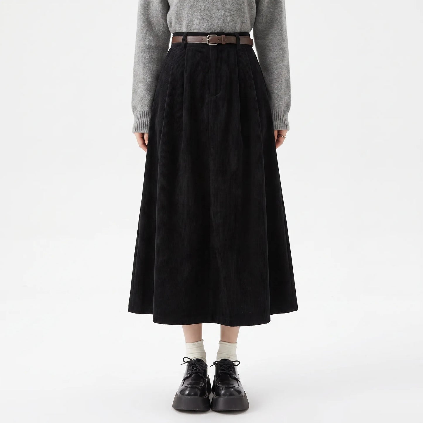 High Waist A Line Midi Skirt