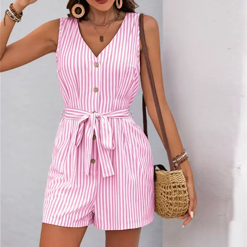 Stripe Linen-Blend Romper