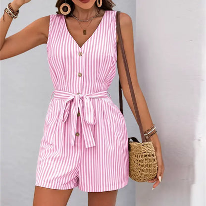 Stripe Linen-Blend Romper