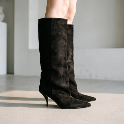 Pointed Toe Knee High Heeled Boots