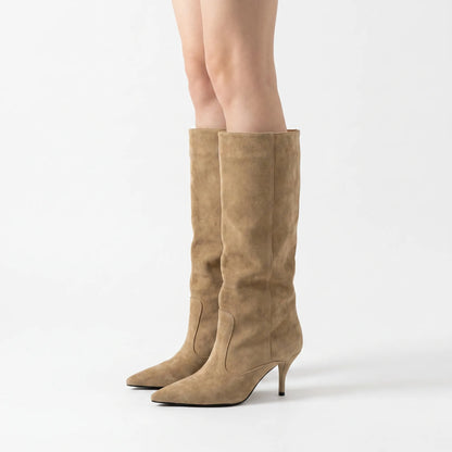 Pointed Toe Knee High Heeled Boots