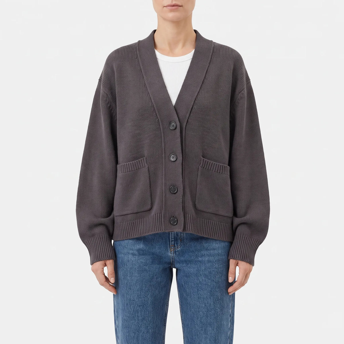Relaxed Button-Down Cardigan Sweater