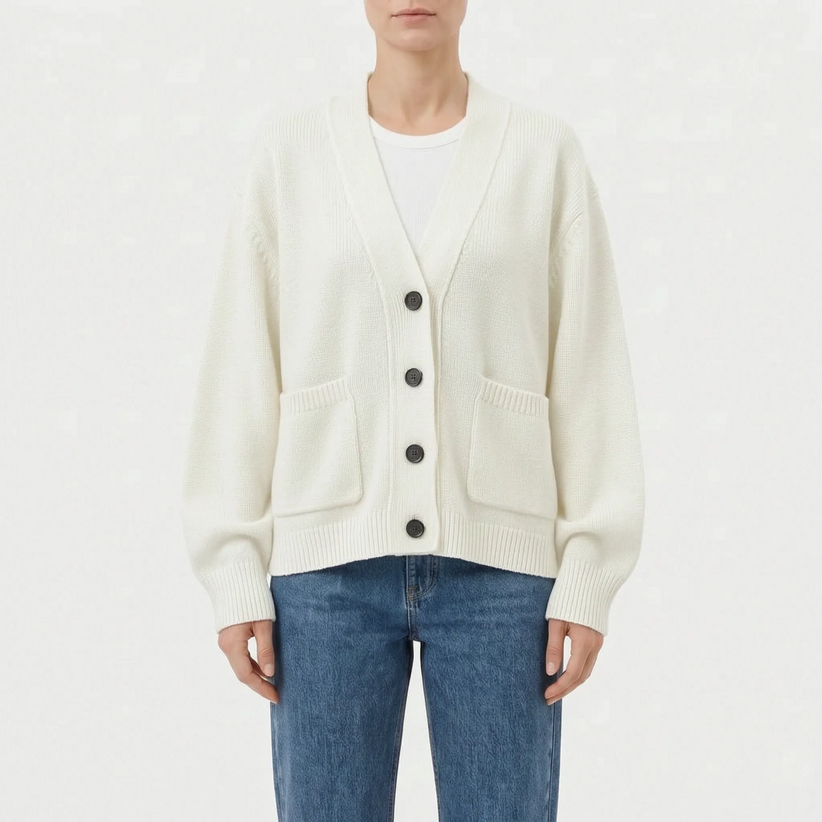 Relaxed Button-Down Cardigan Sweater
