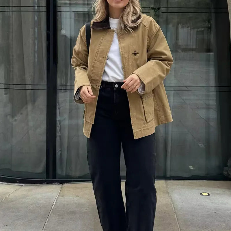 Relaxed Fit Casual Women's Camel Jacket