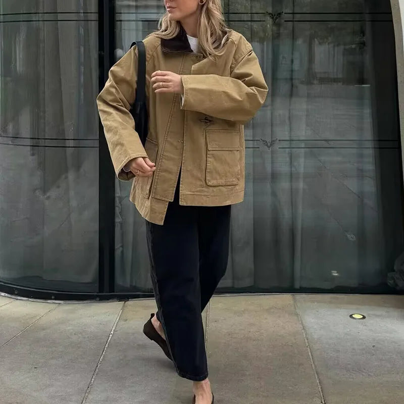 Relaxed Fit Casual Women's Camel Jacket