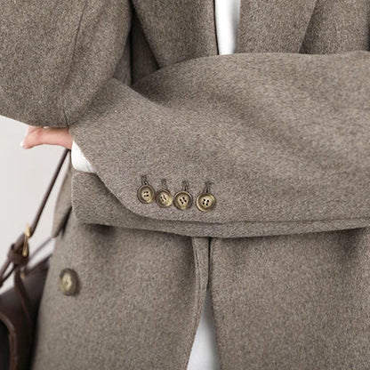 Wool-Blend Double-Breasted Blazer Coat
