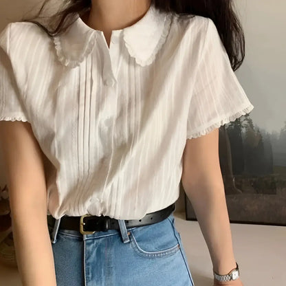 Petal Collar Pintuck Blouse