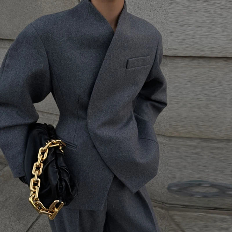Wrap-Front Wool Suit Set