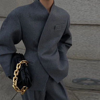 Wrap-Front Wool Suit Set