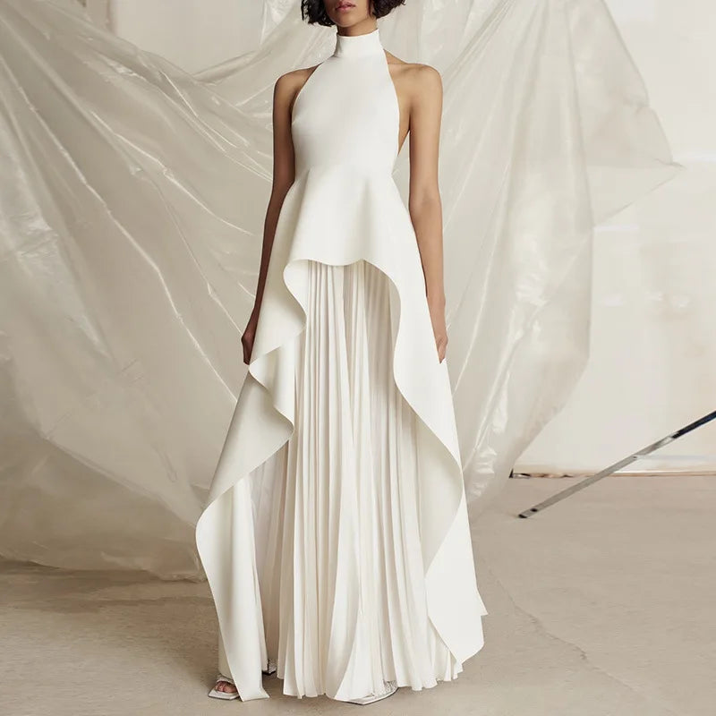 Ivory Cascade Halter Gown