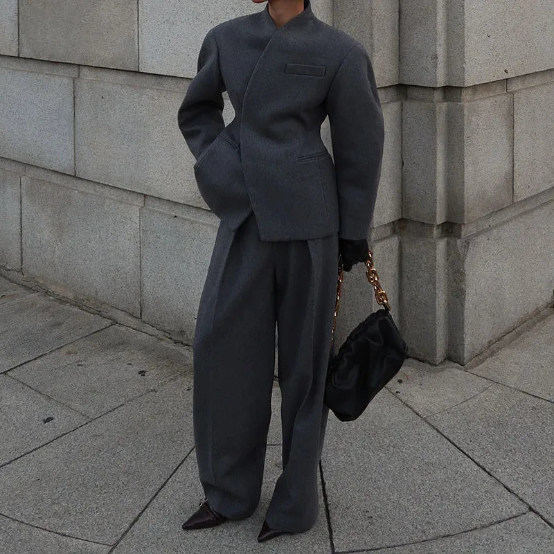 Wrap-Front Wool Suit Set