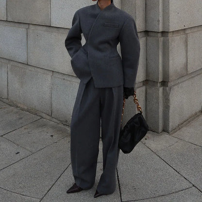 Wrap-Front Wool Suit Set