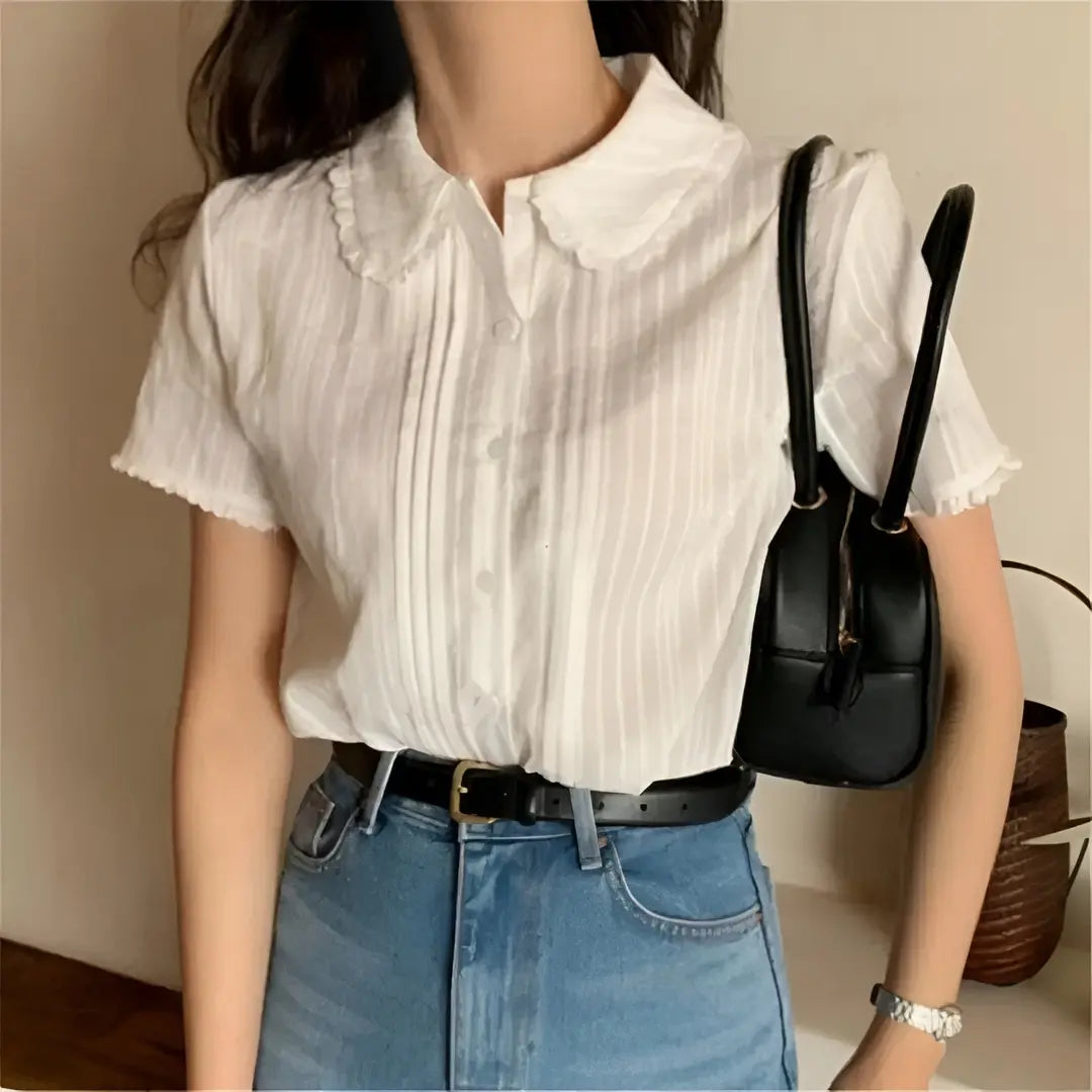 Petal Collar Pintuck Blouse