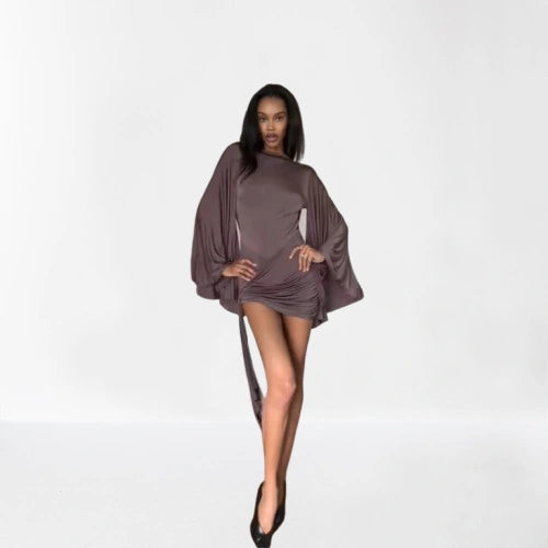 Draped Bell-Sleeve Mini Dress