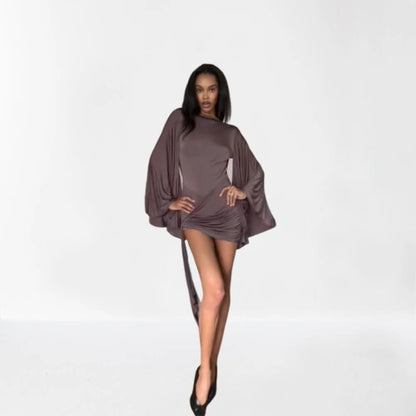 Draped Bell-Sleeve Mini Dress