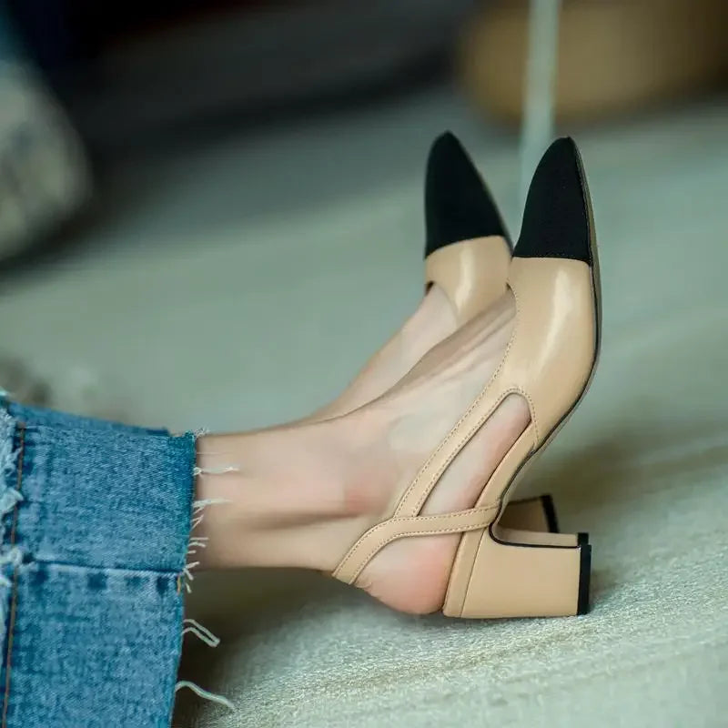 Noir-Cap Slingback Heels