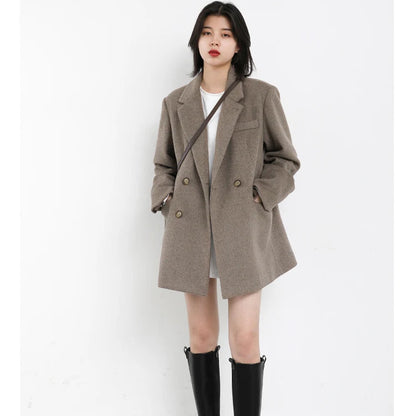 Wool-Blend Double-Breasted Blazer Coat