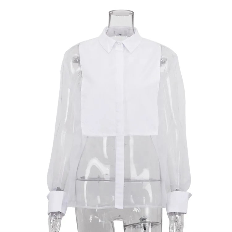 Sheer Panel Cropped Shirt