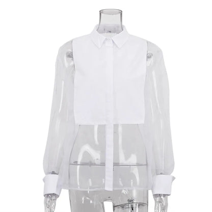 Sheer Panel Cropped Shirt