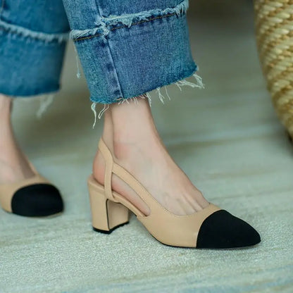 Noir-Cap Slingback Heels