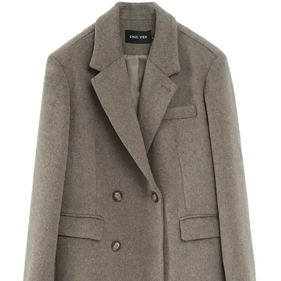 Wool-Blend Double-Breasted Blazer Coat