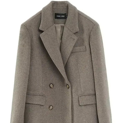 Wool-Blend Double-Breasted Blazer Coat