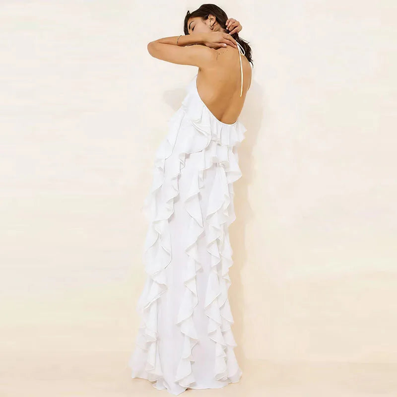 Cascading Ruffle Halter Gown