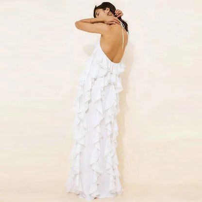 Cascading Ruffle Halter Gown