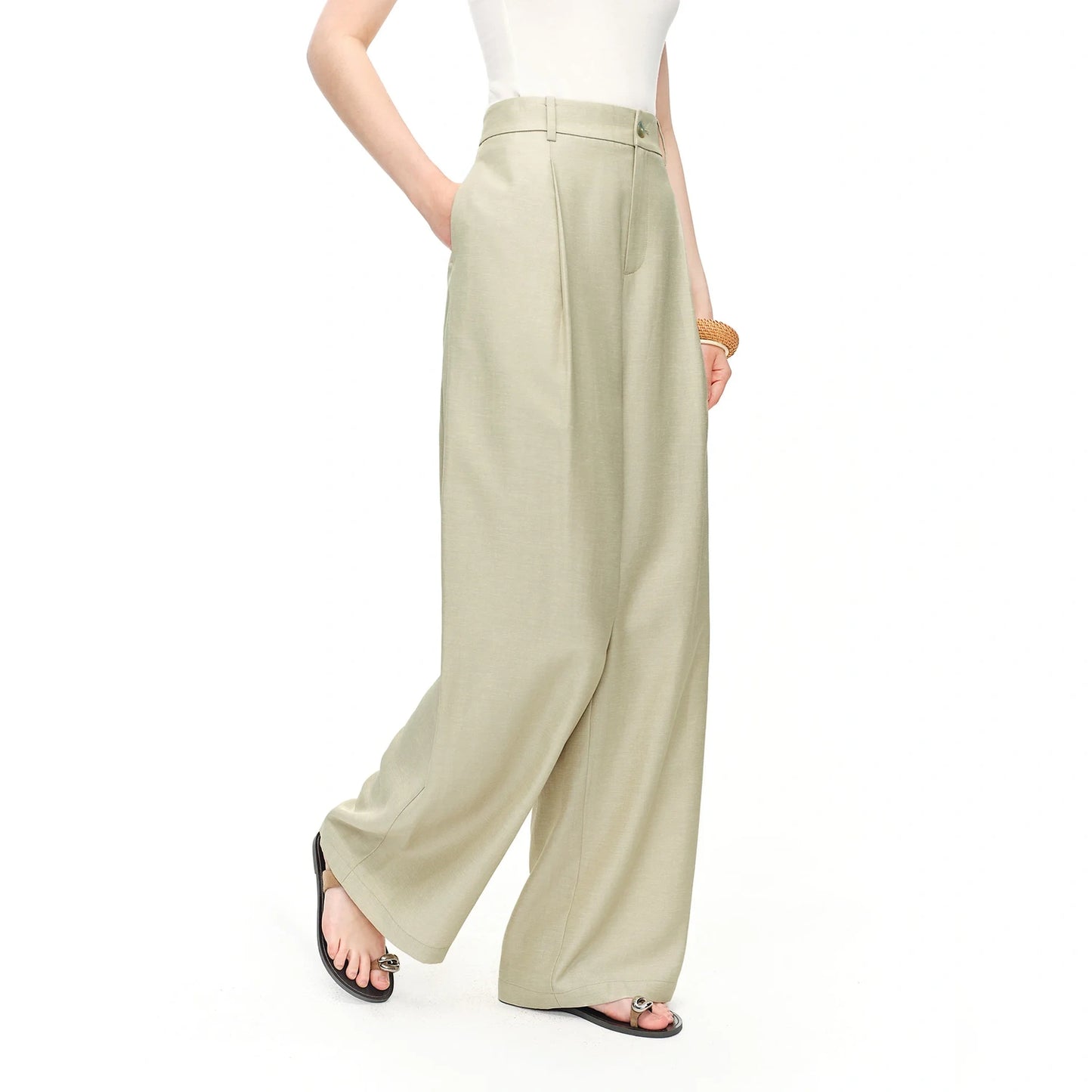 Wide-Leg Pleated Trousers