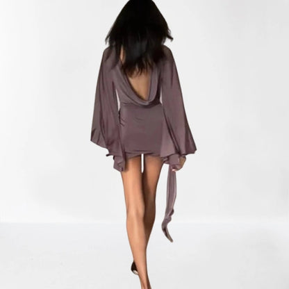 Draped Bell-Sleeve Mini Dress