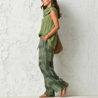 Plaid Wide-Leg Trousers Set